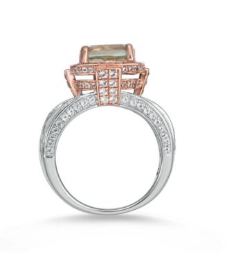 Suzy Levian Two-Tone Sterling Silver Cushion Cut Center Topaz Cocktail Milano Ring