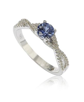Suzy Levian Sterling Sapphire & Created Sapphire Crossover Twist Center Stone Ring