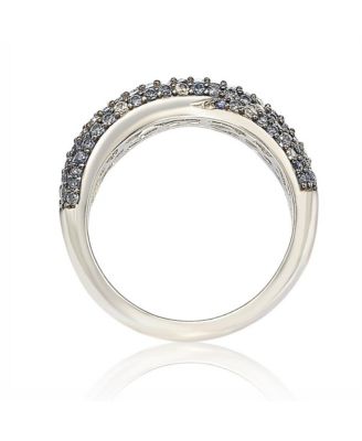 Suzy Levian Sterling Silver Sapphire & Created White Sapphire Pave Crossover Twist Band Ring