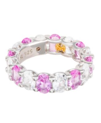 Suzy Levian Sterling Silver Oval Sapphire and Created White Sapphire Eternity Band