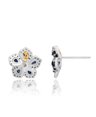 Suzy Levian Sterling Silver Sapphire Created White Sapphire Petite Flower Earrings