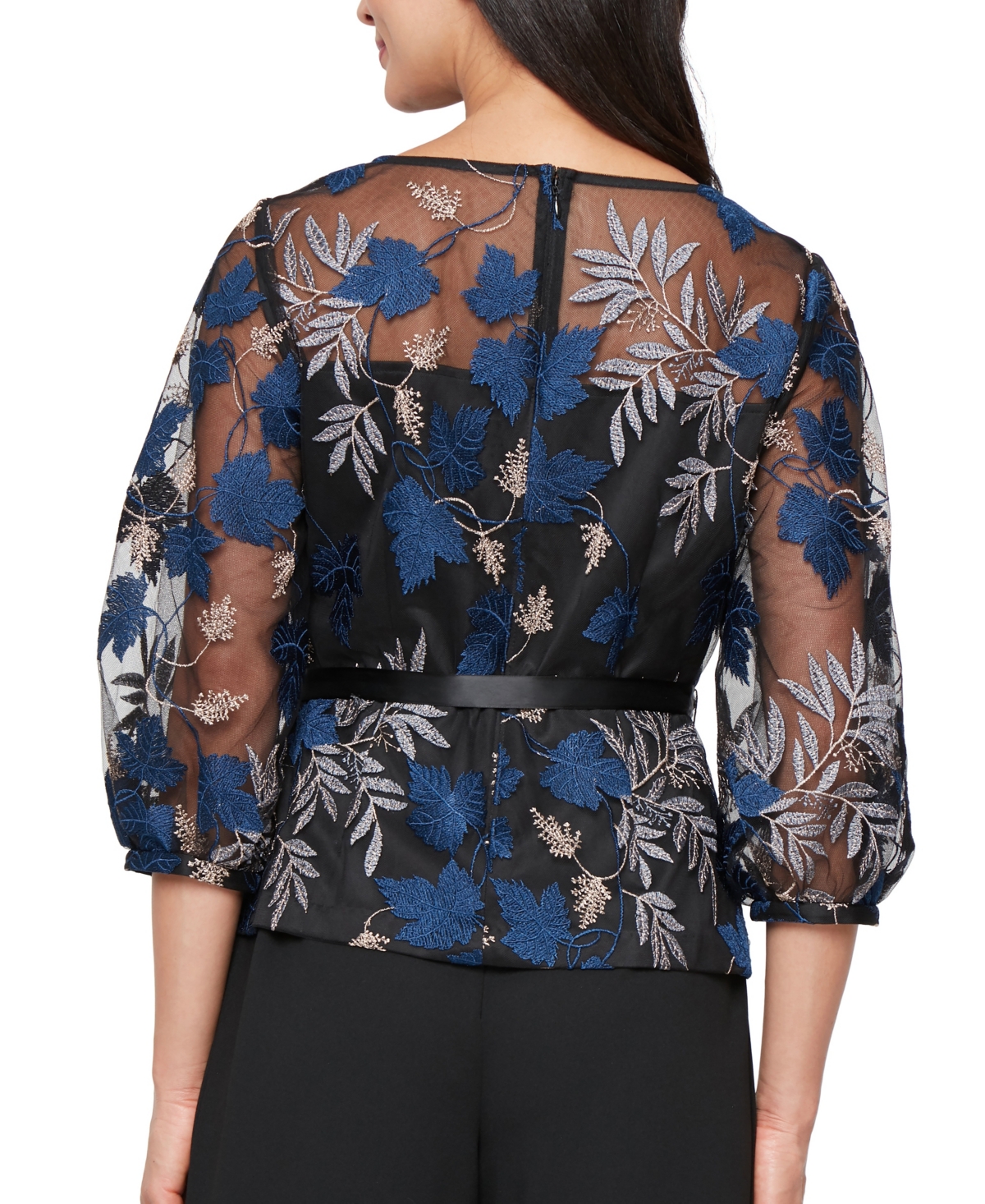Alex Evenings Petite Embroidered Blouse In Black