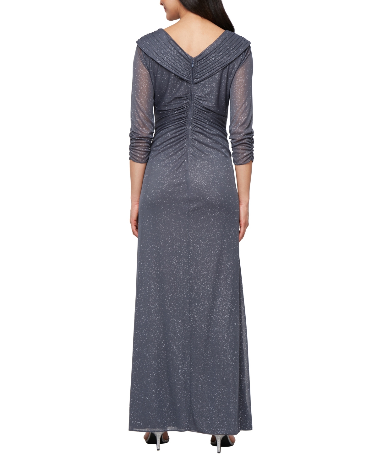 Alex Evenings Petite Portrait Collar Embellished Mesh Dress In Blue