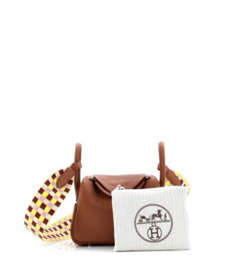 Pre-Owned Hermes Mini Lindy Quadrille Bag Clemence with Canvas