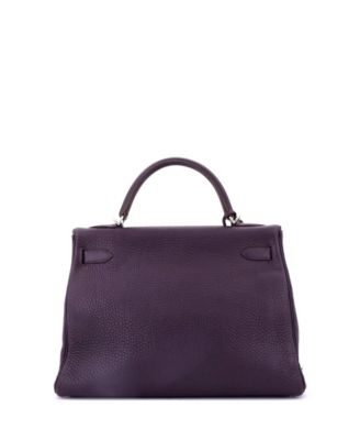 Pre-Owned Hermes Kelly 32 Handbag Purple Clemence with Palladium Hardware