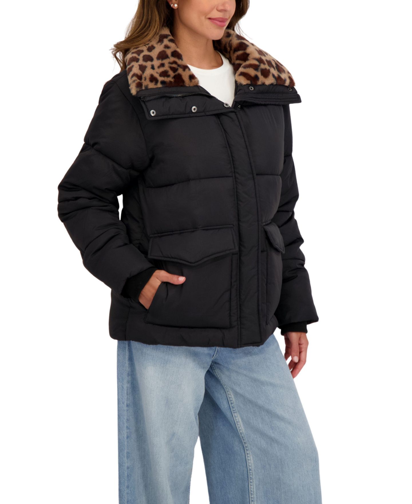 Женская куртка Sebby Collection Faux Fur Collar Puffer, цвет: Чёрный — фото 3