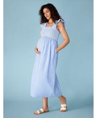 Women's Sleeveless Ruffle Shoulder Smocked Maxi Dress - Motherhood Maternity