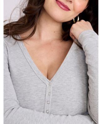 Women's V-Neck Side-Ruched Long Sleeve Henley Tee - Motherhood Maternity