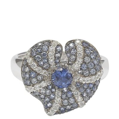Sterling Silver Sapphire Pave Whimsical Heart Leaf Ring