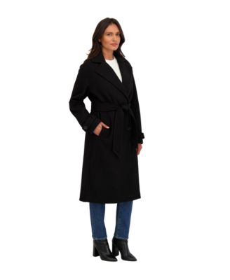 Women's Long Belted Oversized Double Breasted Faux Wool Coat