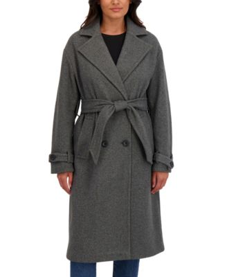 Women's Long Belted Oversized Double Breasted Faux Wool Coat