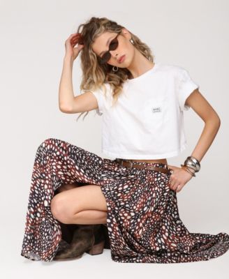 Women's High Slit Western Belt Maxi Skirt