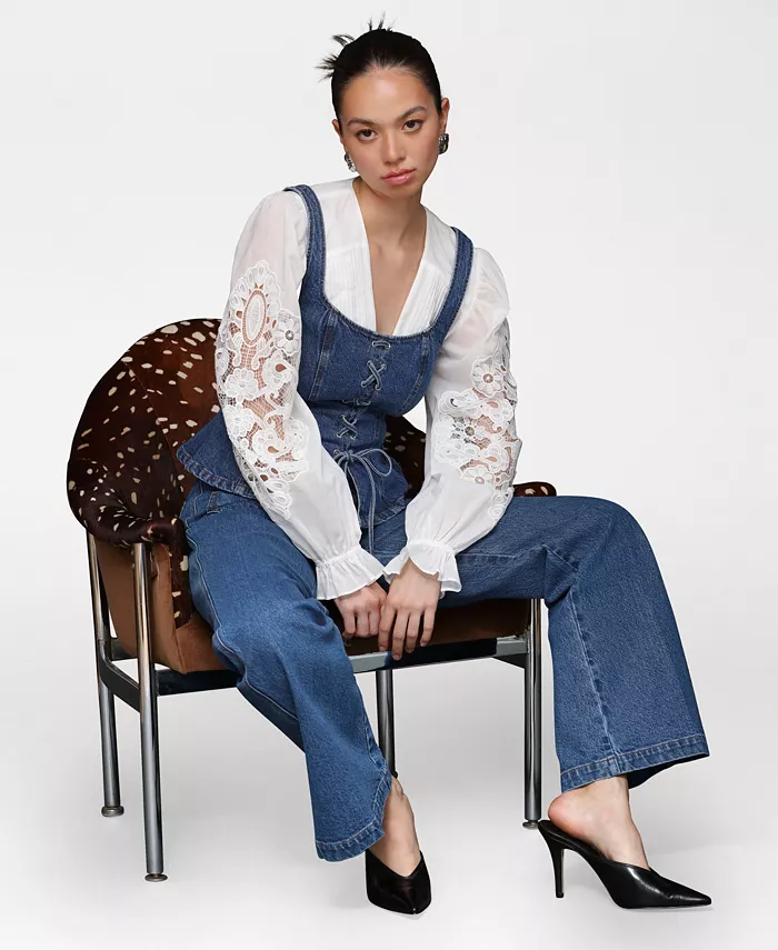 Women's Flare Leg Patch Pocket Denim Jeans - thumbnail 5