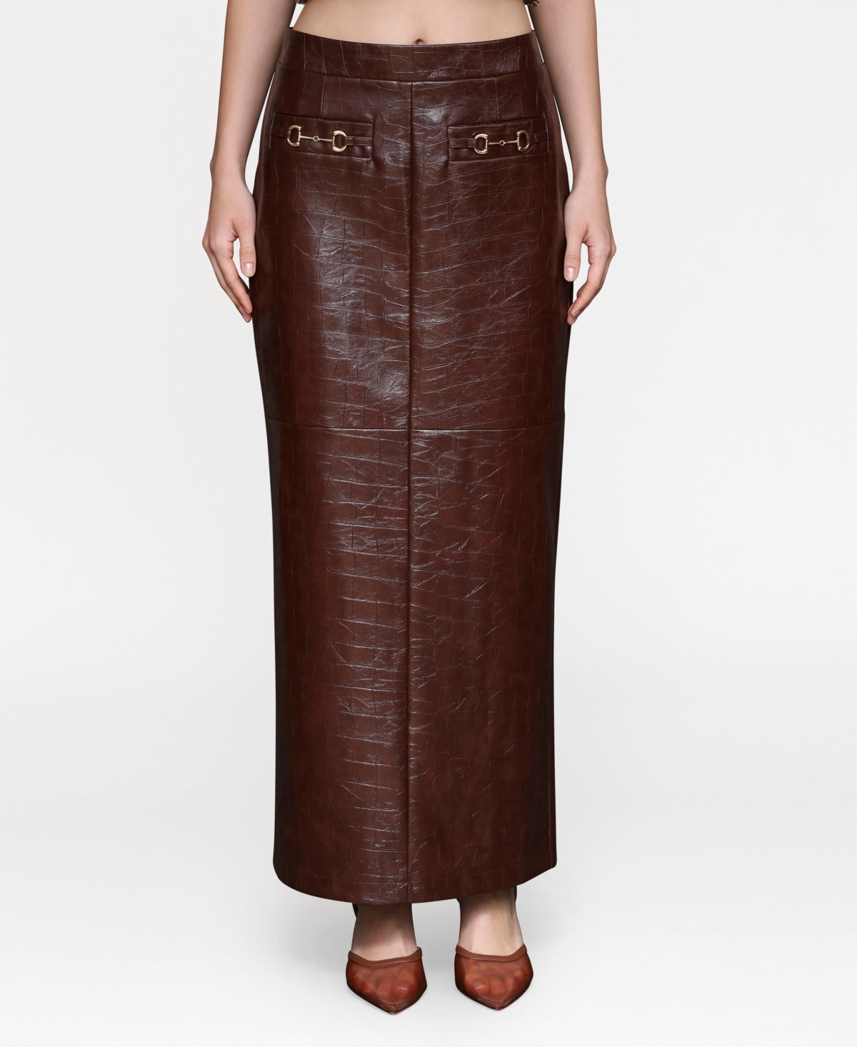 Women's Buckle-Detail Maxi Skirt - Chocolate