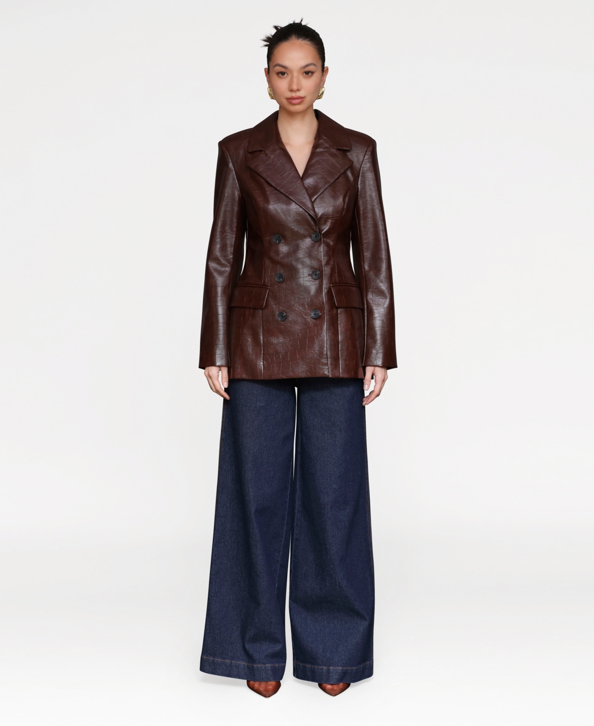 Women's Fitted Button-Front Blazer - Chocolate