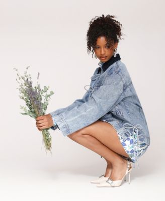 Women's Oversized Denim Patch Pocket Chore Jacket