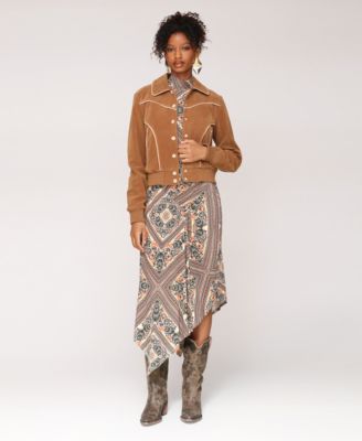 Women's Suede Combo Piping Western Jacket