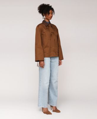 Women's Oversized Chore Big Patch Pockets and Bows Jacket