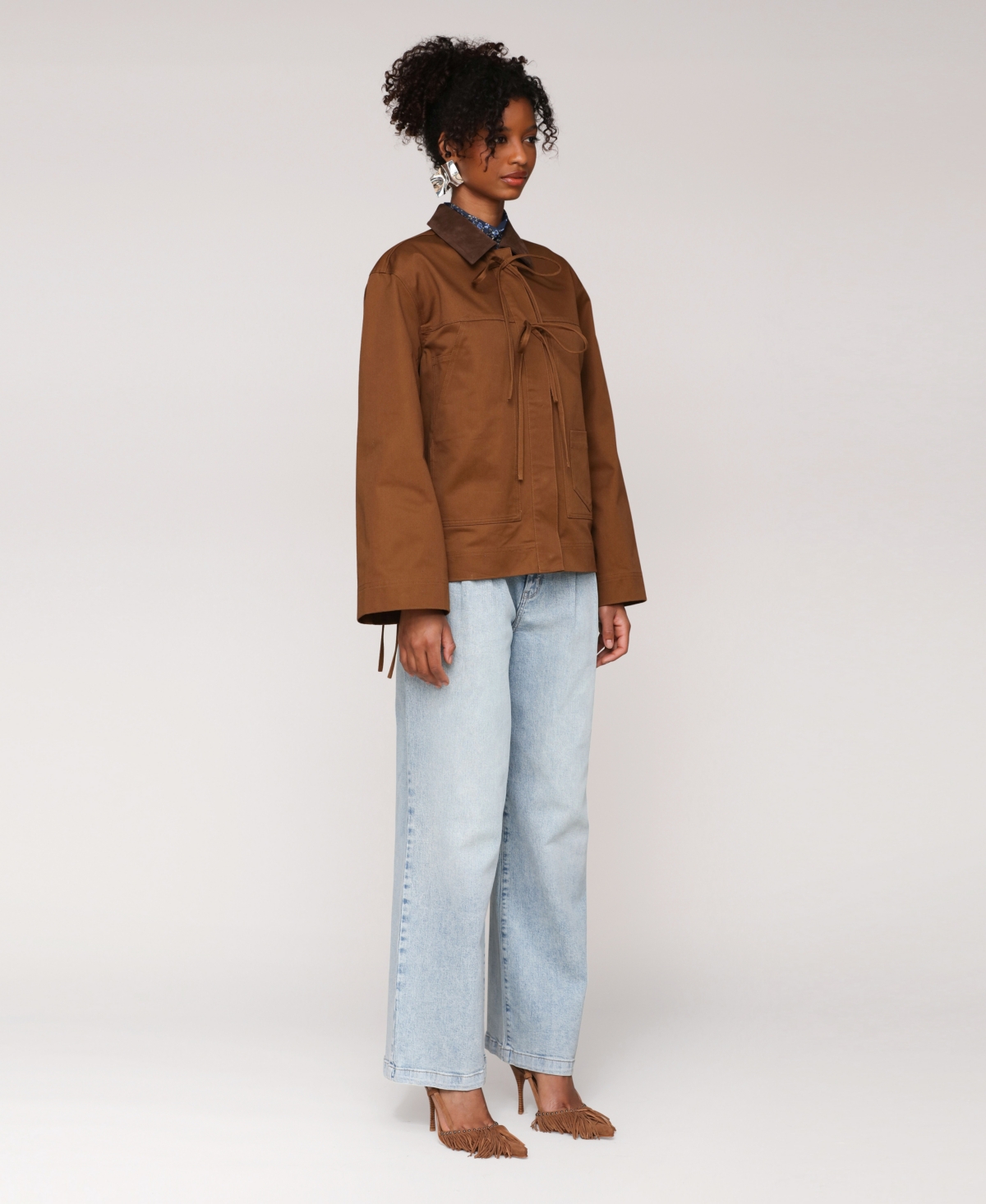 Avec Les Filles Tie Oversize Chore Jacket In Brown