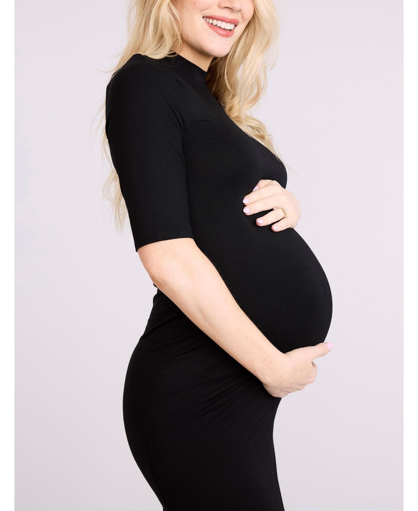 Женское платье Motherhood Maternity Mock Neck 3/4 Sleeve Ribbed Maxi Dress - Motherhood, цвет: Чёрный — фото 4