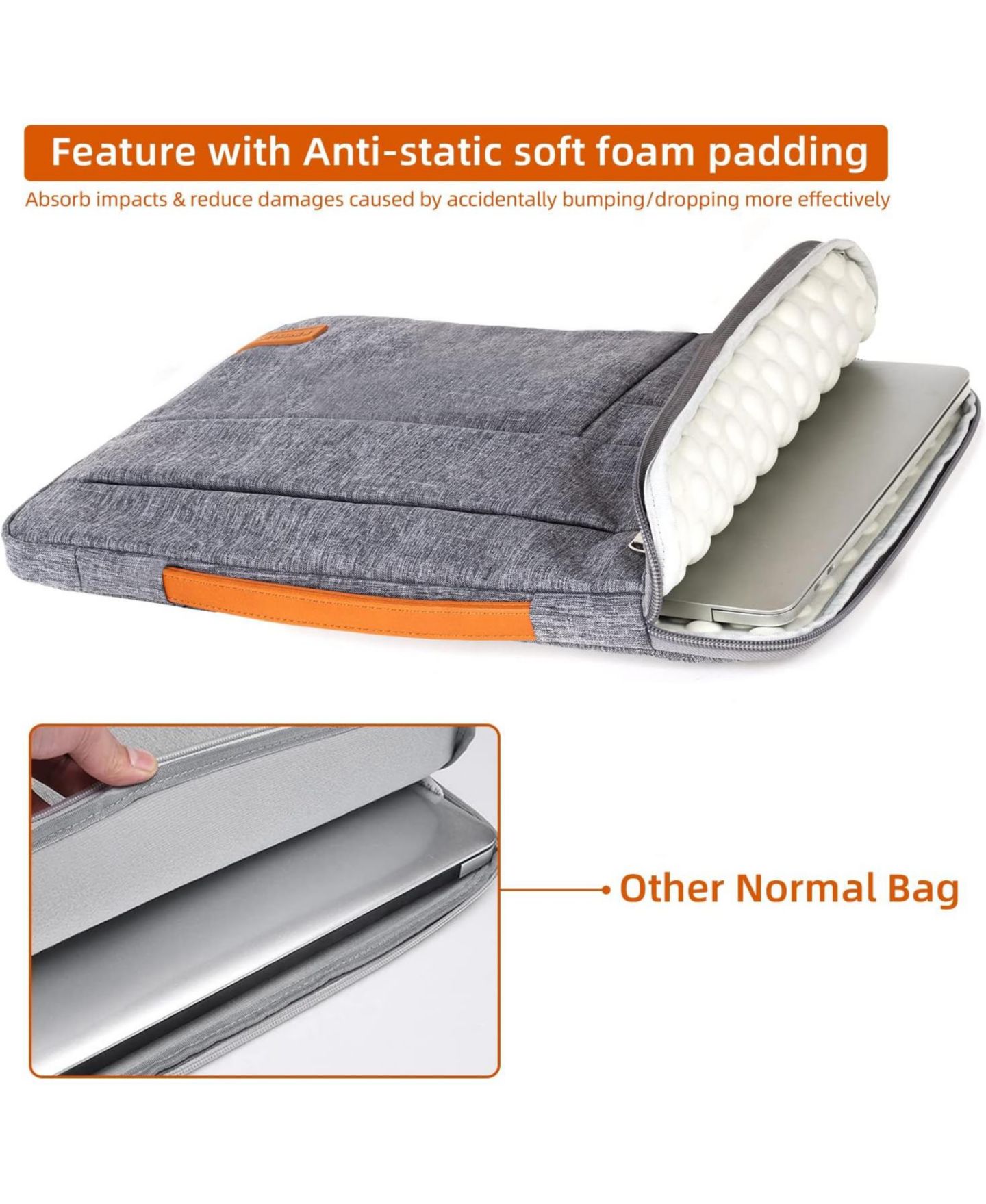 Сумка Acer 13.3 inch Laptop Sleeve, Slim Shockproof, Computer Carrying Case Cover Compatible with MacBook Air/Pro Asus Dell HP, Grey, цвет: Серый — фото 5