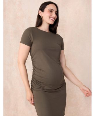 Women's Crewneck Short Sleeve Side Ruched Bodycon Mini Dress - Motherhood Maternity
