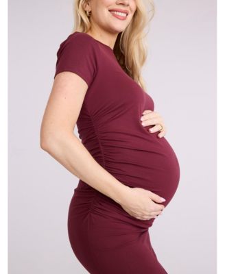 Women's Crewneck Short Sleeve Side Ruched Bodycon Mini Dress - Motherhood Maternity