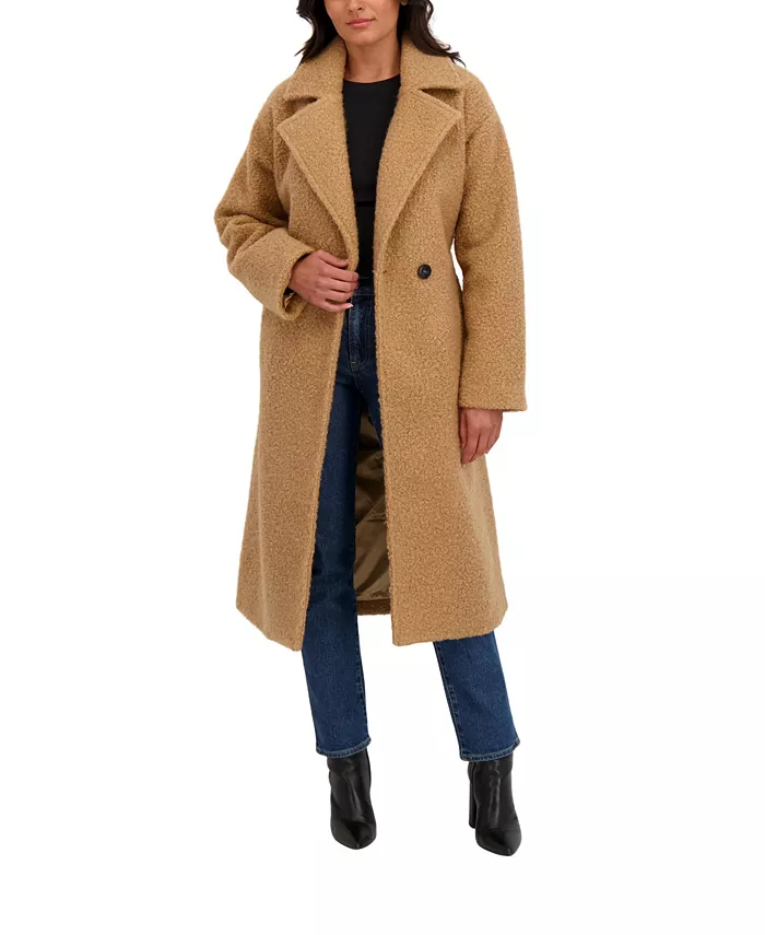 Women's Long Belted Boucle Wrap Coat - thumbnail 4