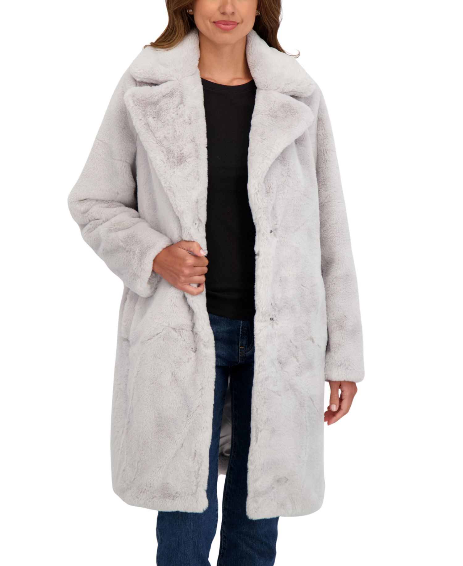 Women's Faux Fur Notch Collar 3/4 Coat