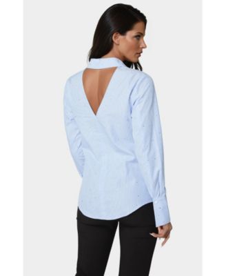 Women's Cut Out Rhinestone Poplin Blouse