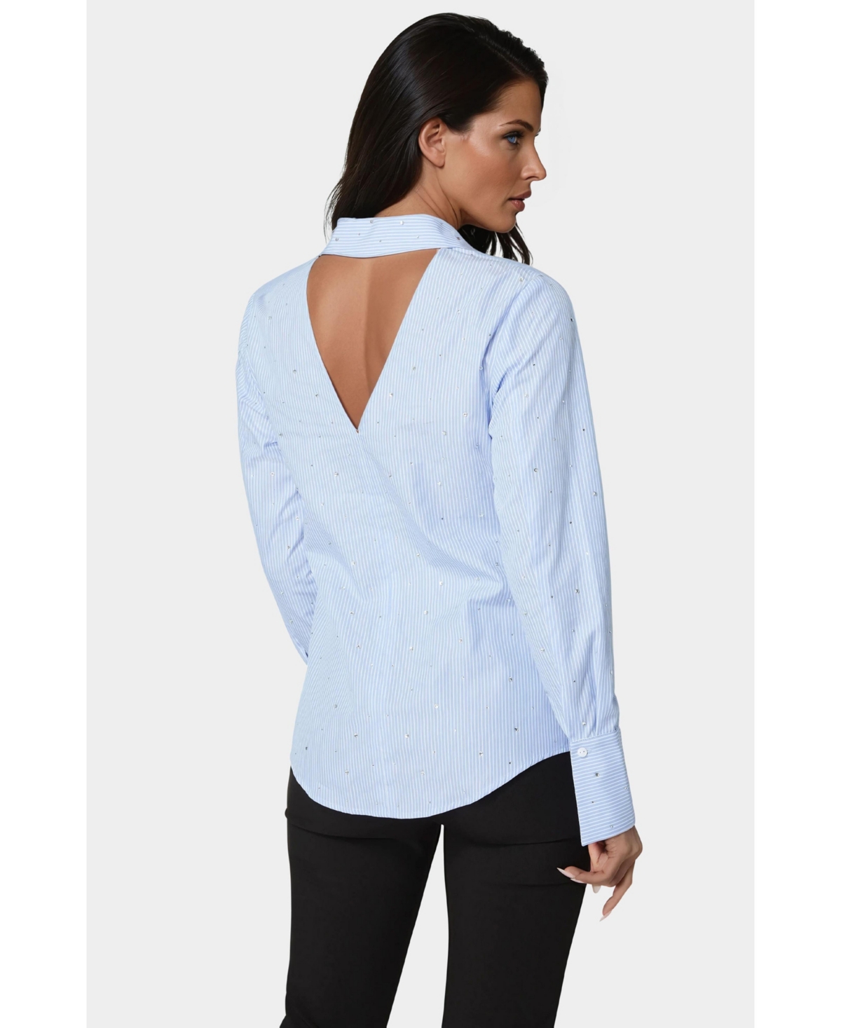 Bebe Women's Cut Out Rhinestone Poplin Blouse