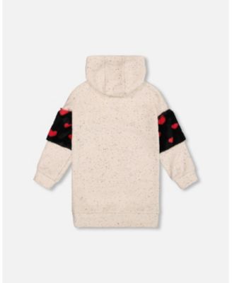 Girl Hooded Glittering French Terry Dress Beige with Heart Bag - Toddler|Child