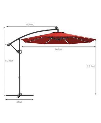 10 Feet 360° Rotation Solar Powered LED Patio Offset Umbrella without Weight Base