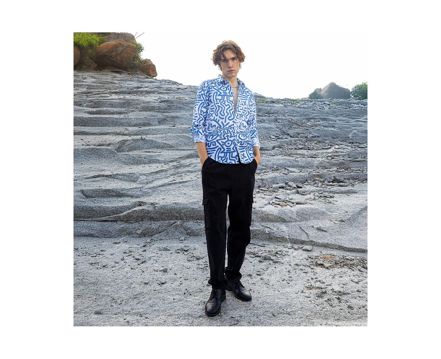 Men's Contrast Graffiti Shirt
