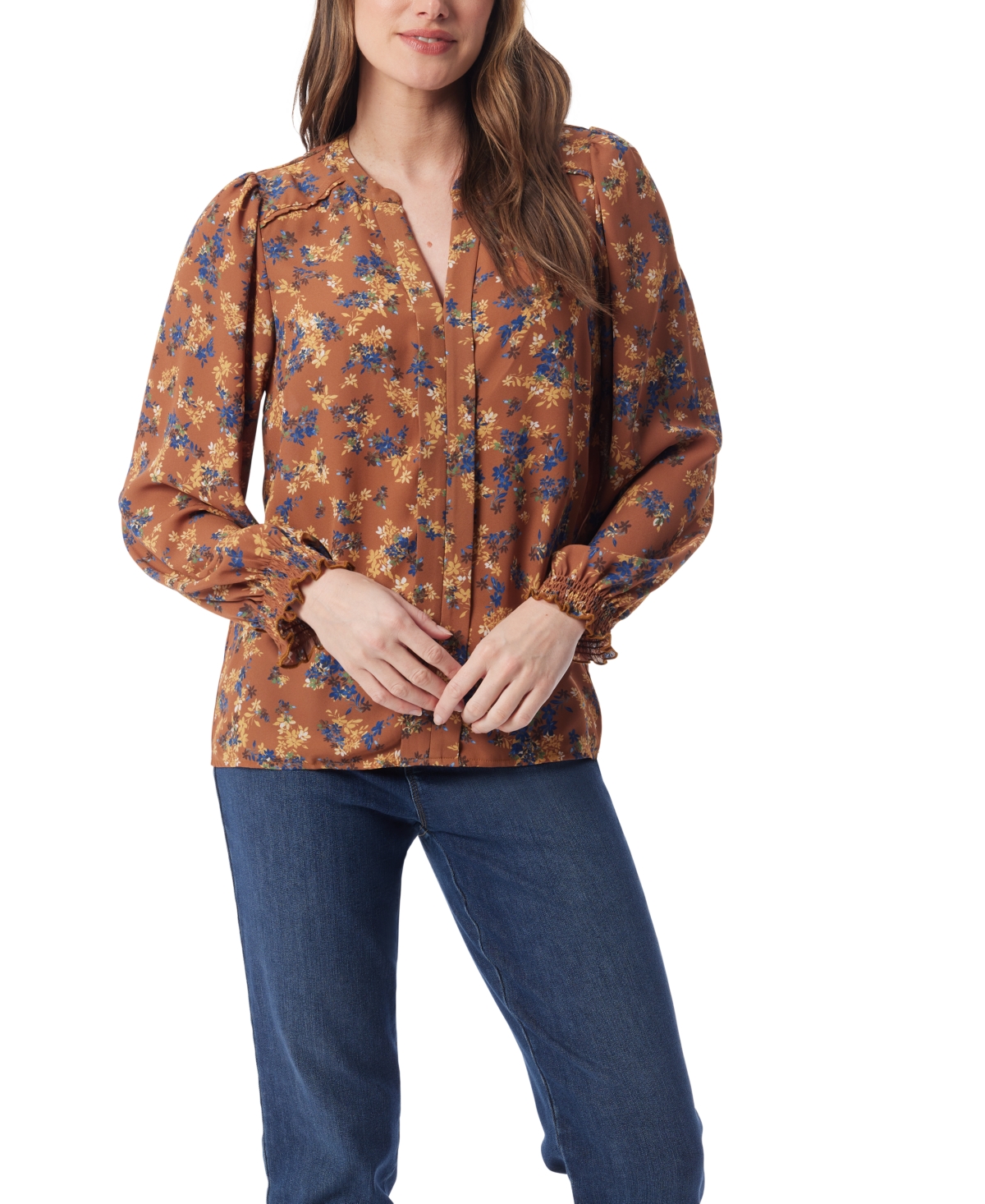 Gloria Vanderbilt Women's Danika Pleated Peasant Long Sleeve Top In Multi