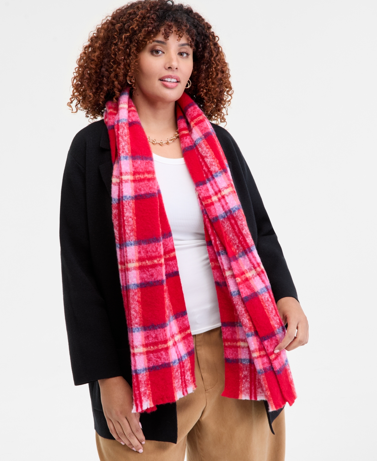 On 34th Brushed Plaid Blanket Wrap, Macy's Exclusive In Multi