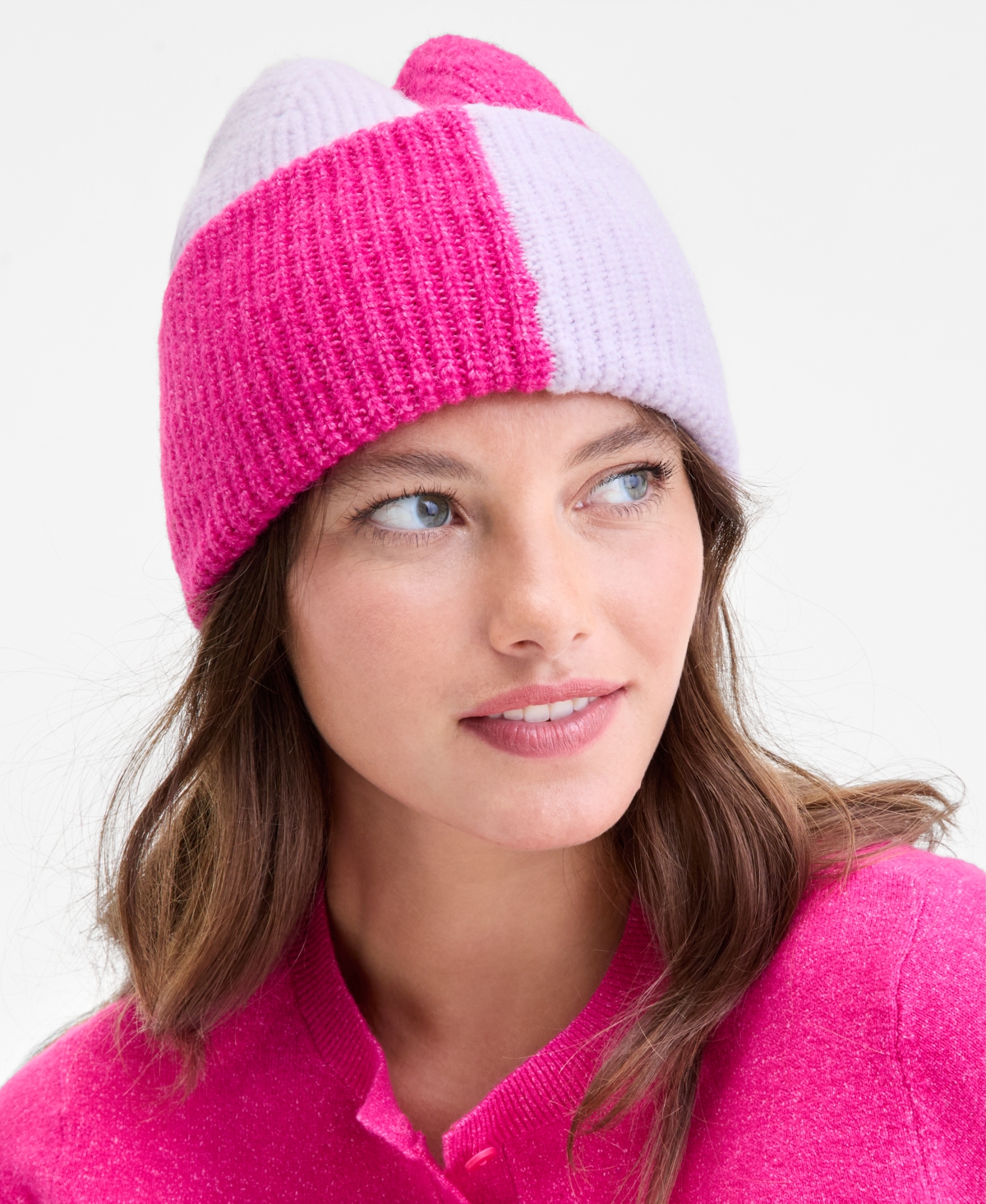 On 34th Brushed Rib Colorblocked Beanie, Macy's Exclusive In Pink