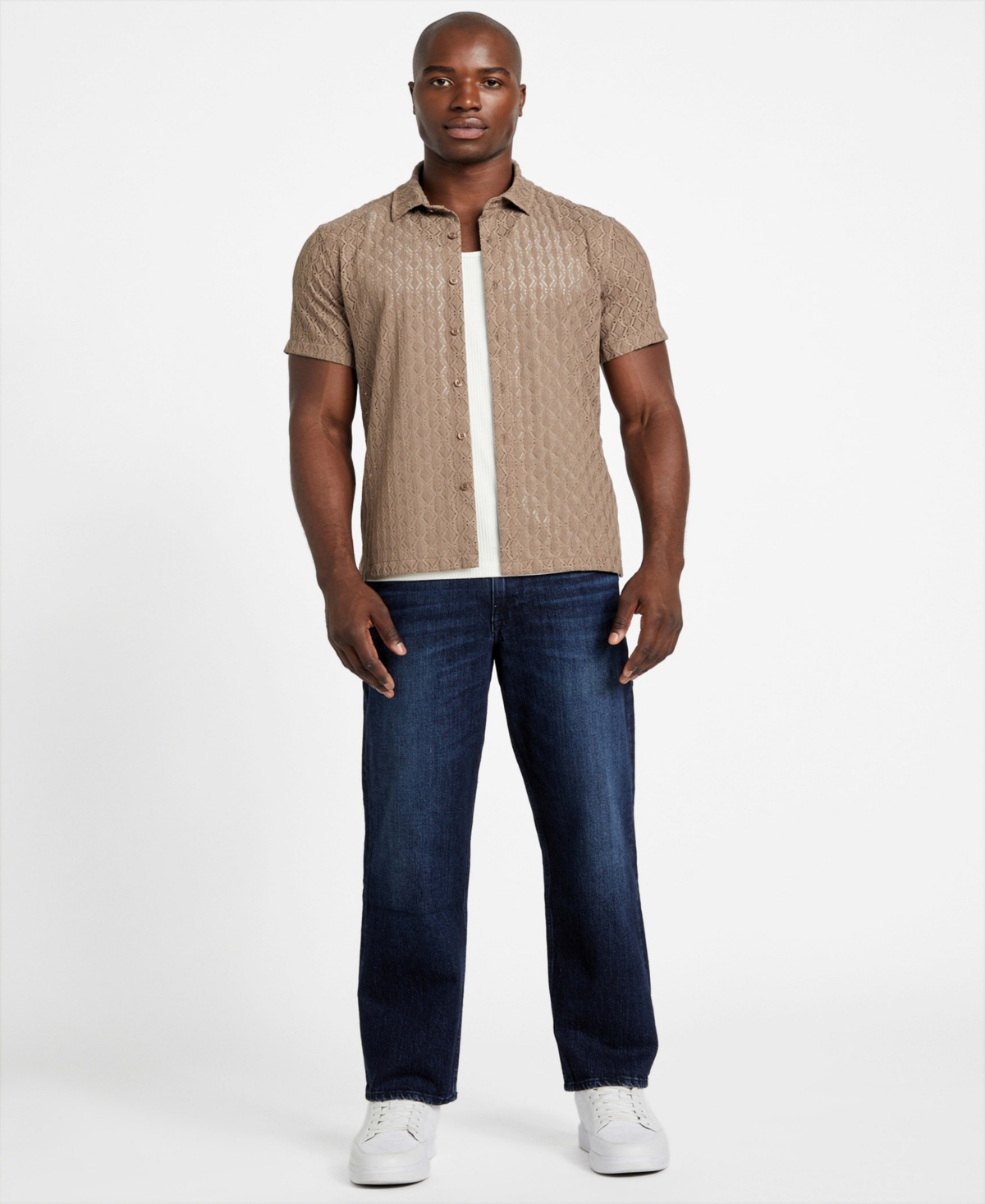 Guess Men's Reeves Woven Short Sleeve Button-up Shirt In Gray
