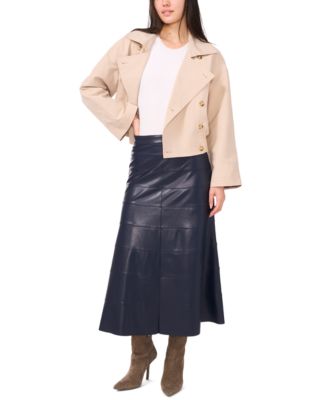 Women's Cropped Smocked Waist Trench Coat