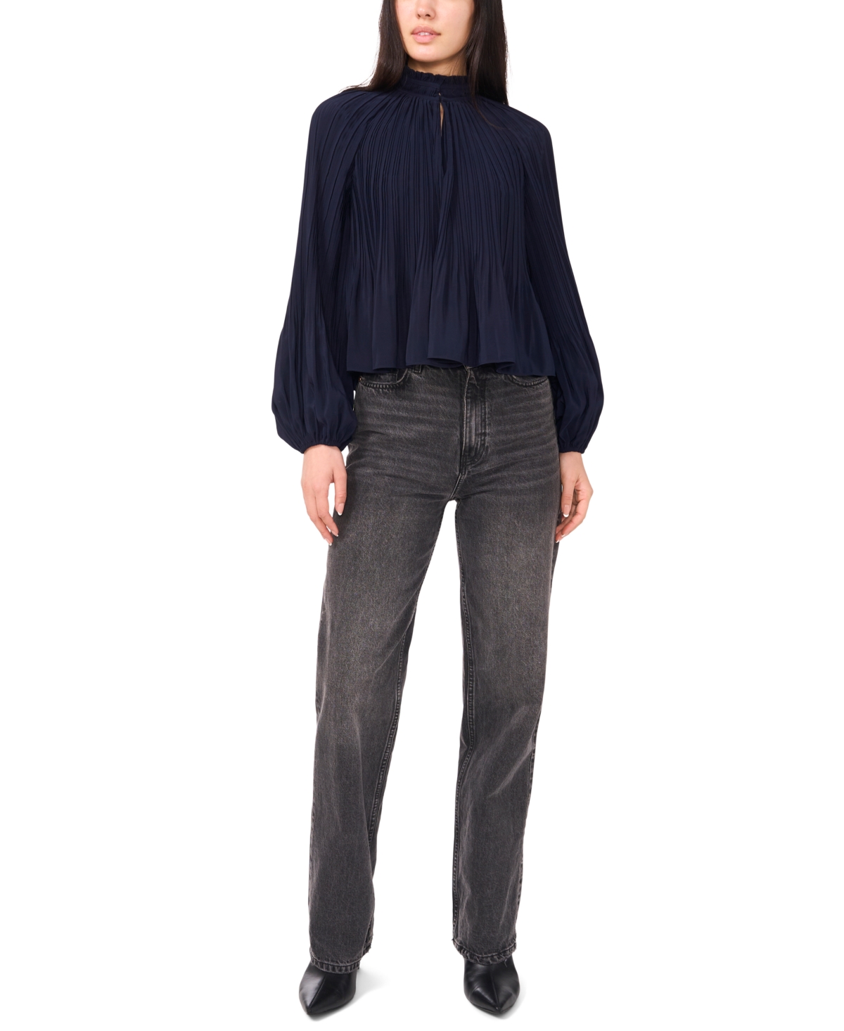 1.state Women's Long Sleeve Pleat Blouse