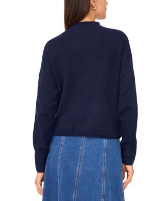 Women's Long Sleeve Mock Neck Rolled Hem Sweater