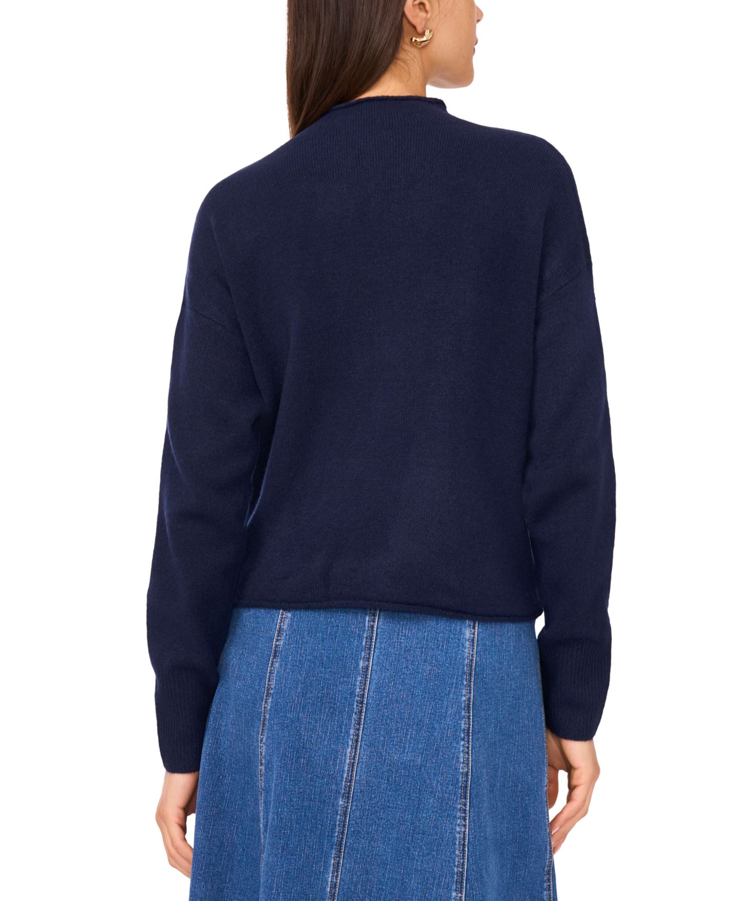 Женский свитер 1.STATE Long Sleeve Mock Neck Rolled Hem, цвет: Тёмно-синий — фото 3