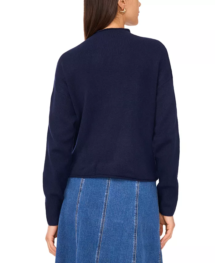 Women's Long Sleeve Mock Neck Rolled Hem Sweater - thumbnail 7
