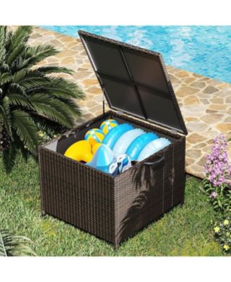 80 Gallon Waterproof Outdoor Rattan Storage Deck Box with Lid, Wheels & Handle for Cushions, Patio Furniture, Garden Tools