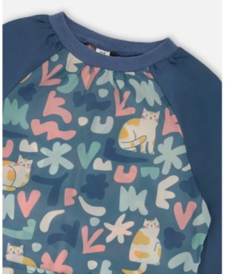 Girl School Apron Green Cat Print - Toddler|Child