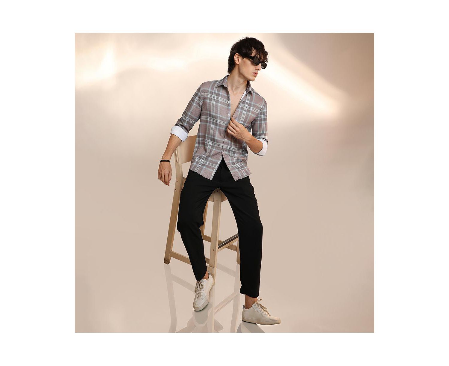 Men's Nude Pink & Cloud Grey Tartan Plaid Shirt