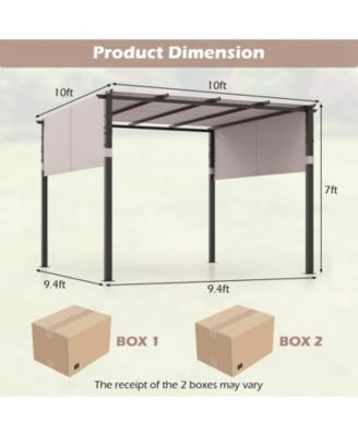 10 x 10 ft Flat Top Pergola with Retractable Canopy for Garden Pool Porch and Backyard