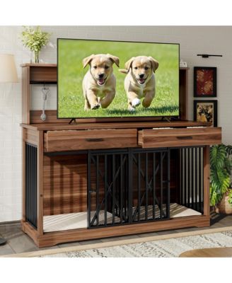 55.1" kitchen Cabinet Dog Crate Cage Table with 2 Storage Drawers and Shelves