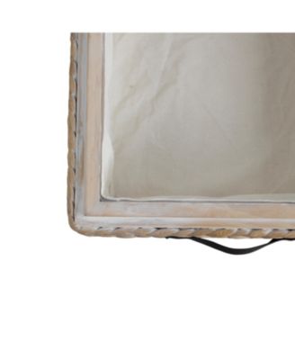 Chett 26.38" Minimalist Hand-Woven Hyacinth/Wood Underbed Storage Bin with Wheels and Handles