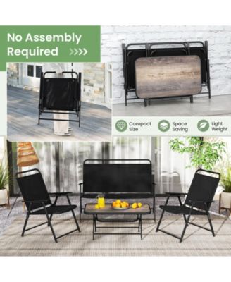 4 Piece Outdoor Conversation Set Metal Frame Outdoor Bistro Set w/ 2 Chairs